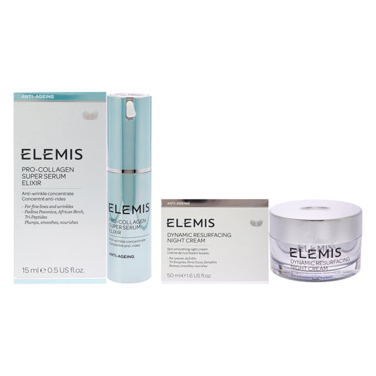 Dynamic Resurfacing Night Cream and Pro Collagen Super Serum Elixir Kit by Elemis for Women - 2 Pc Kit 1.6oz Cream, 0.5oz Serum