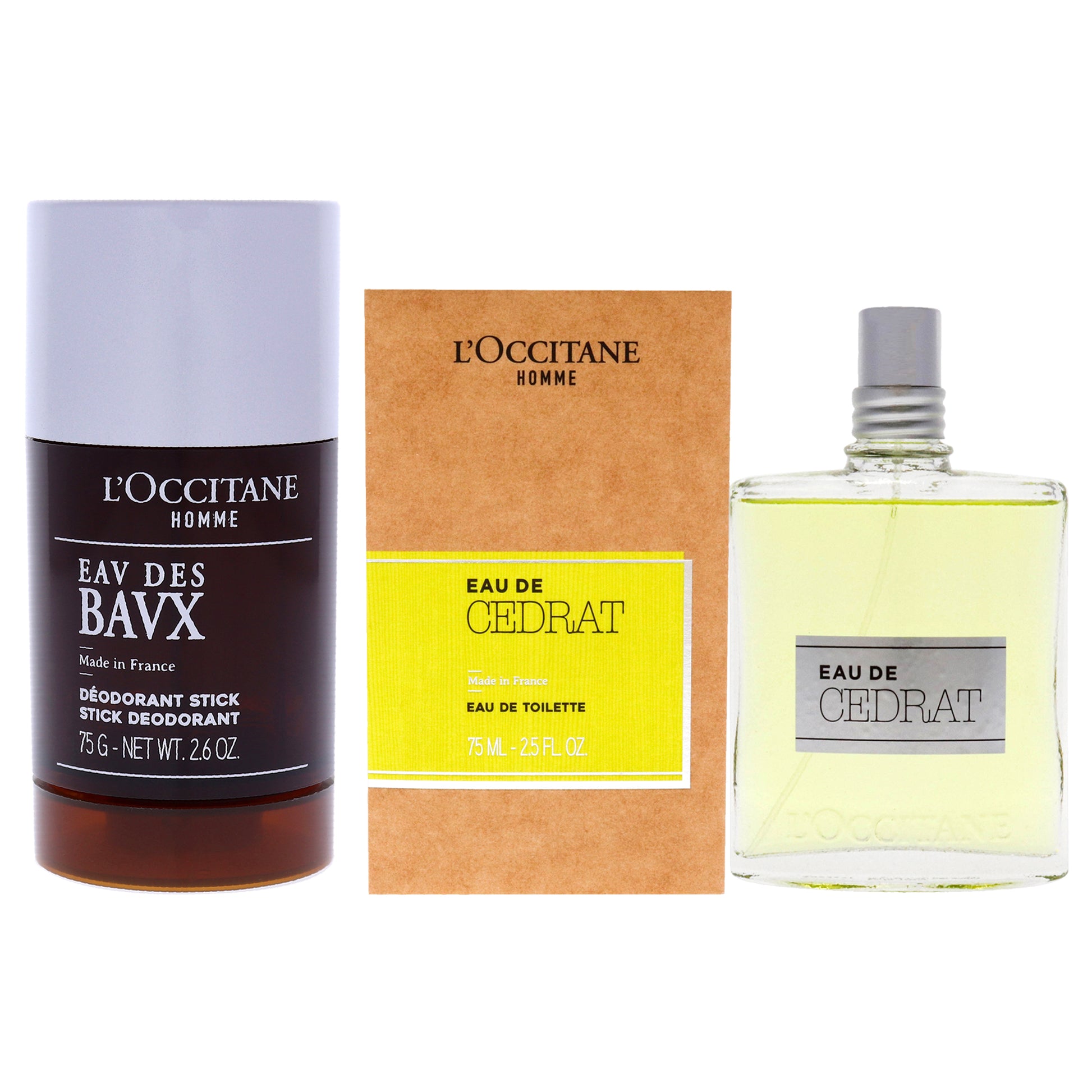 Baux Stick Deodorant and Eau de Cedrat Kit by LOccitane for Men - 2 Pc Kit 2.6oz Deodorant Stick, 2.5oz EDT Spray