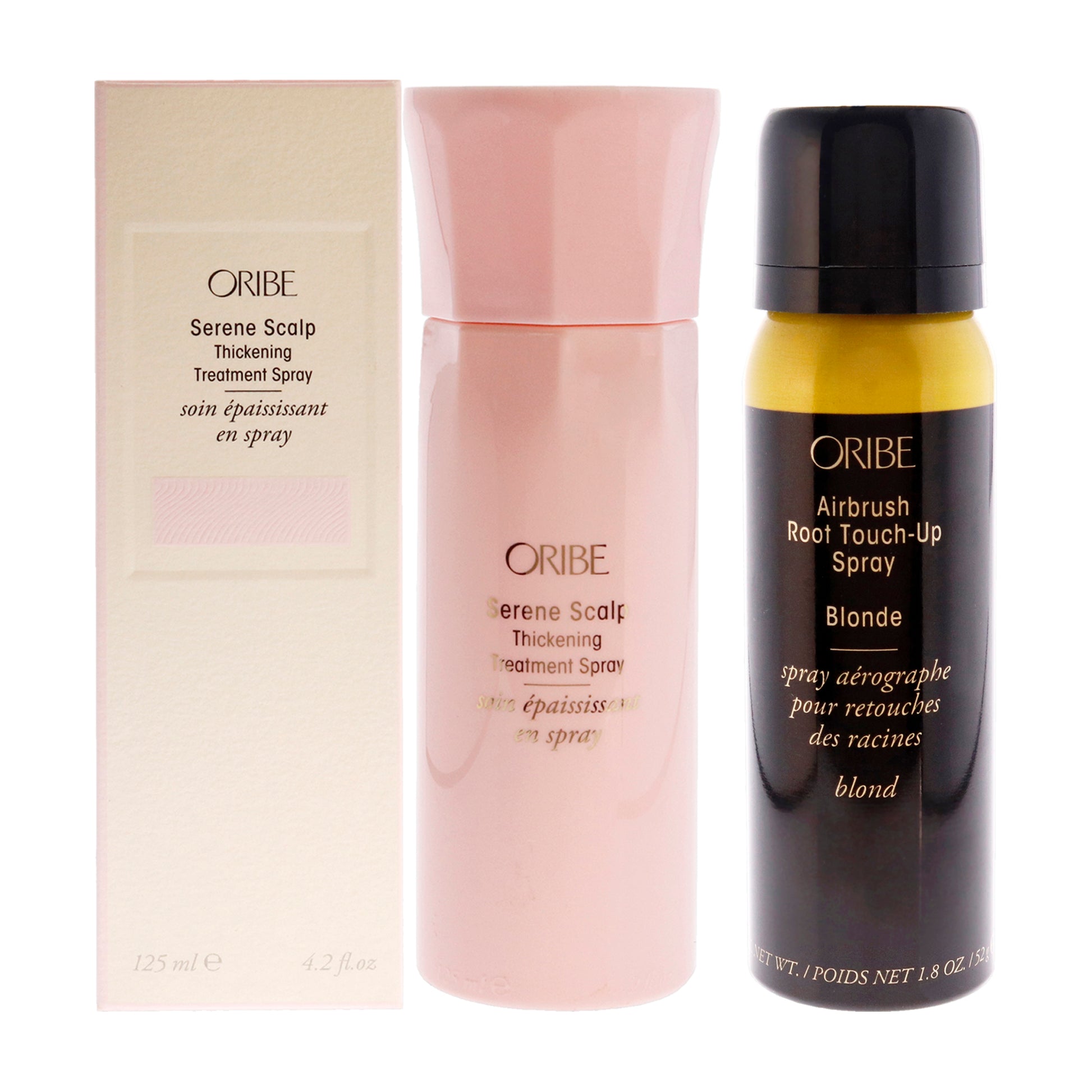 Serene Scalp Thickening Treatment Spray and Airbrush Root Touch-Up Spray - Blonde Kit by Oribe for Unisex - 2 Pc Kit 4.2oz Treatment, 1.8oz Hair Color