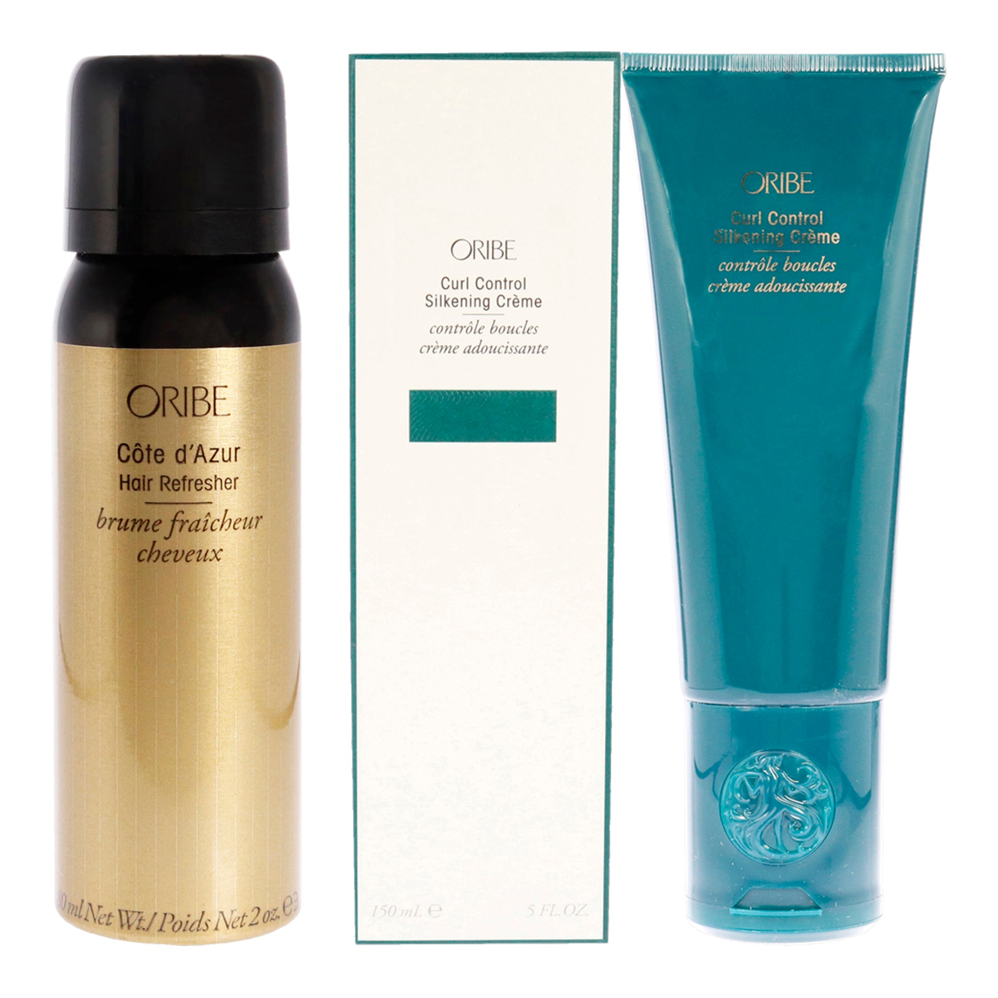 Cote dAzur Hair Refresher and Curl Control Silkening Creme Kit by Oribe for Unisex - 2 Pc Kit 2oz Refresher, 5oz Cream