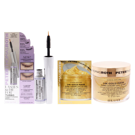 24K Gold Mask Pure Luxury Lift and Firm Mask and Lashes To Die for Turbo Conditioning Lash Enhancer Kit by Peter Thomas Roth for Unisex - 2 Pc Kit 5oz Mask, 0.16oz Treatment