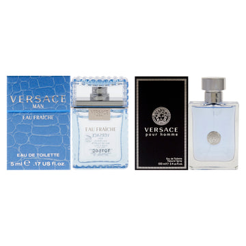 Versace Man Eau Fraiche Pour Homme Kit by Versace for Men - 2 Pc Kit 3.4oz EDT Spray, 5ml EDT Splash (Mini)