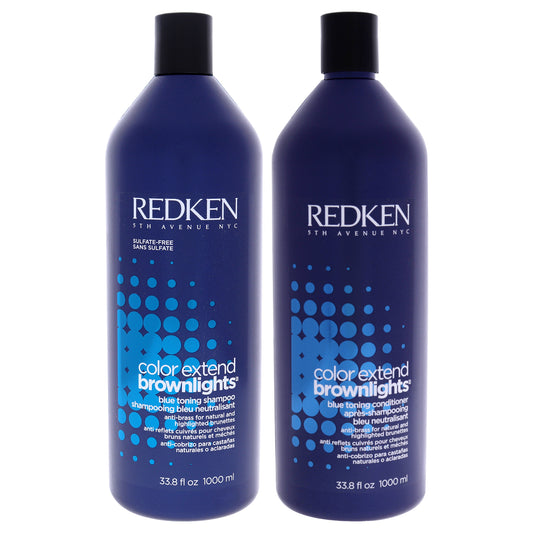 Color Extend Brownlights Blue Toning Shampoo and Conditioner Kit by Redken for Unisex - 2 Pc Kit 33.8oz Shampoo, 33.8oz Conditioner
