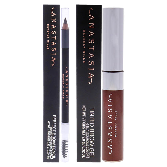 Tinted Brow Gel - Auburn and Perfect Brow Pencil - Medium Brown Kit by Anastasia Beverly Hills for Women - 2 Pc Kit 0.32oz Eyebrow Gel, 0.034oz Eyebrow Pencil