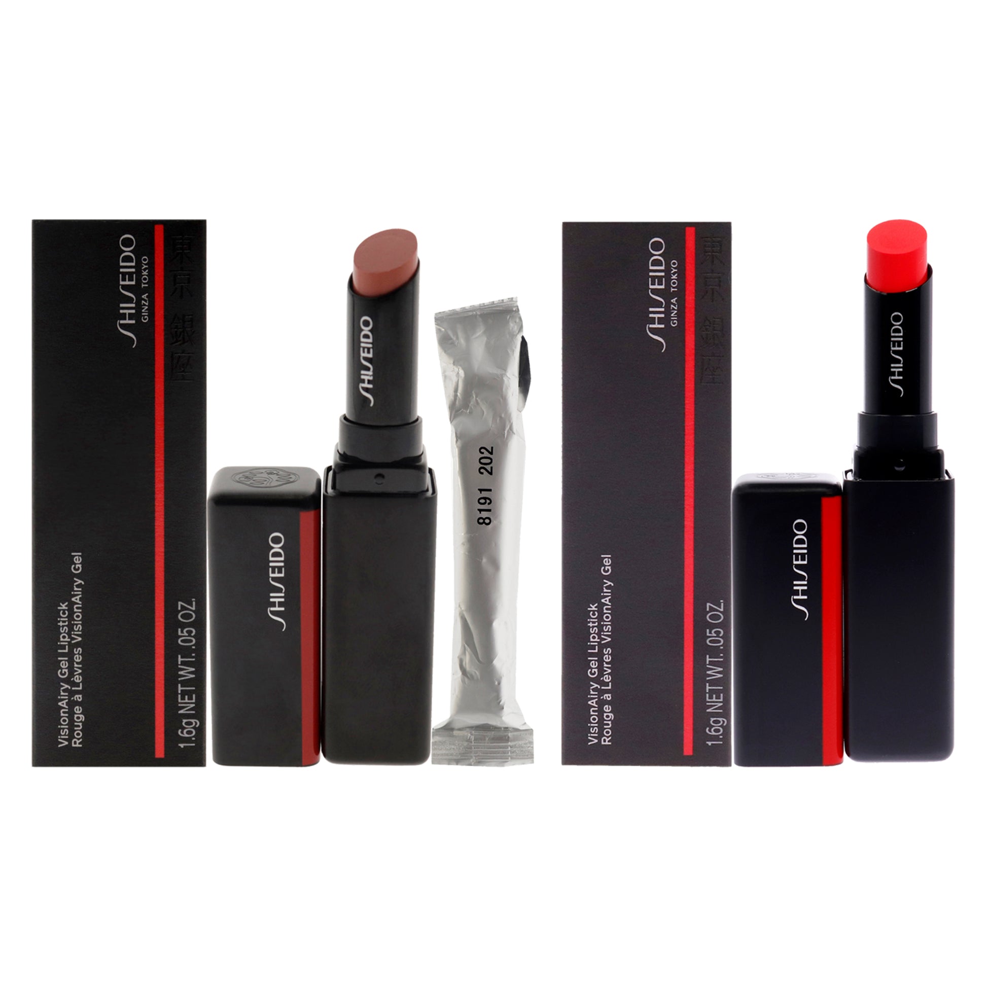 VisionAiry Gel Lipstick Kit by Shiseido for Women - 2 Pc Kit 2 x 0.05 oz Lipstick 202 - Bullet Train, Lipstick - 221 Code Red