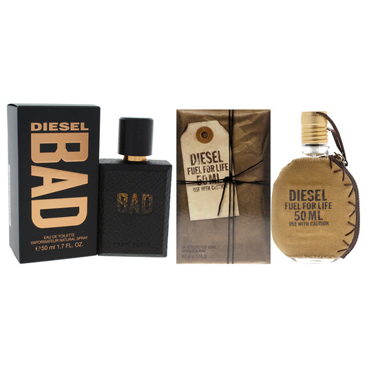 Diesel Kit by Diesel for Men - 2 Pc Kit 1.7oz Bad EDT Spray, 1.7oz For Life Pour Homme EDT Spray