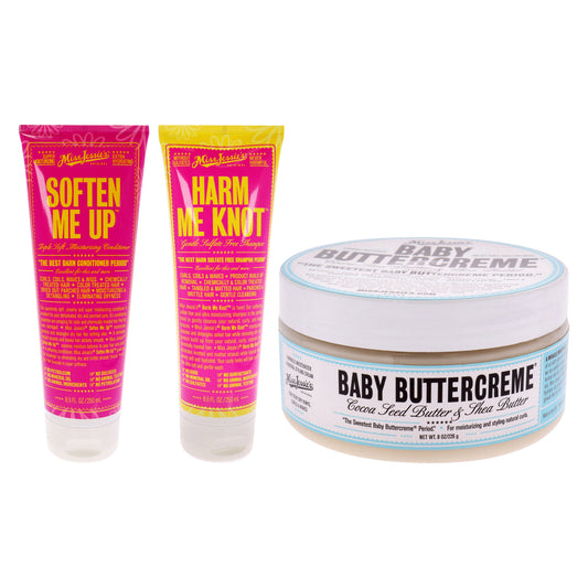 Baby Buttercreme With Harm Me Knot and Soften Me Up Kit by Miss Jessies for Unisex - 3 Pc Kit 8oz Cream, 8.5oz Shampoo, 8.5oz Conditioner