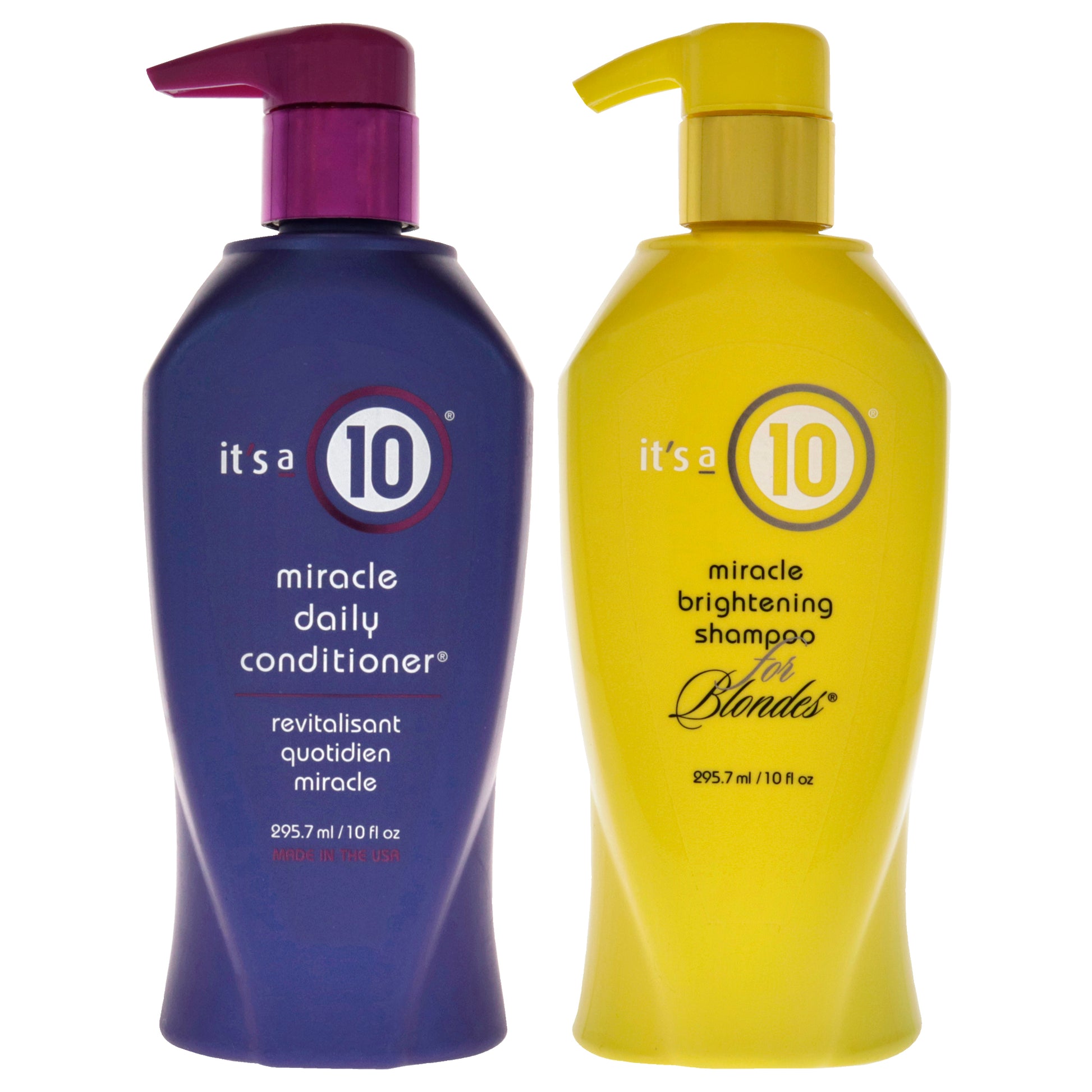 Miracle Brightening Shampoo For Blondes and Miracle Daily Conditioner Kit by Its A 10 for Unisex - 2Pc 10oz Shampoo, 10oz Conditioner