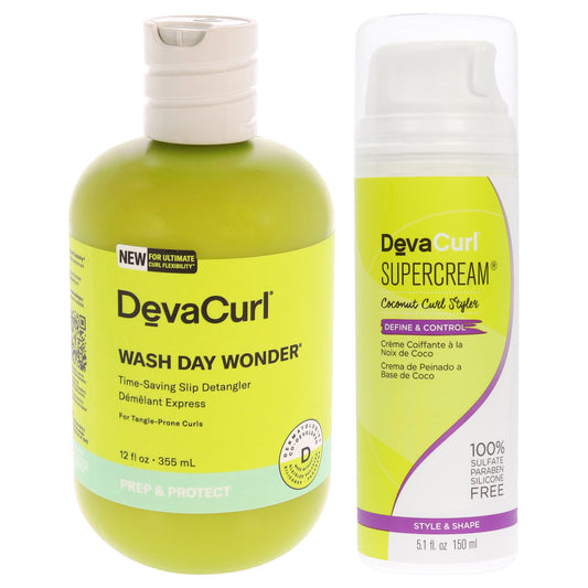 DevaCurl Kit by DevaCurl for Unisex - 2 Pc Kit 12oz Wash Day Wonder Detangler - NP, 5.1oz Supercream Coconut Curl Styler