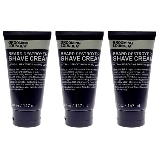 Beard Destroyer Shave Cream by Grooming Lounge for Men - 5 oz Cream - Pack of 3