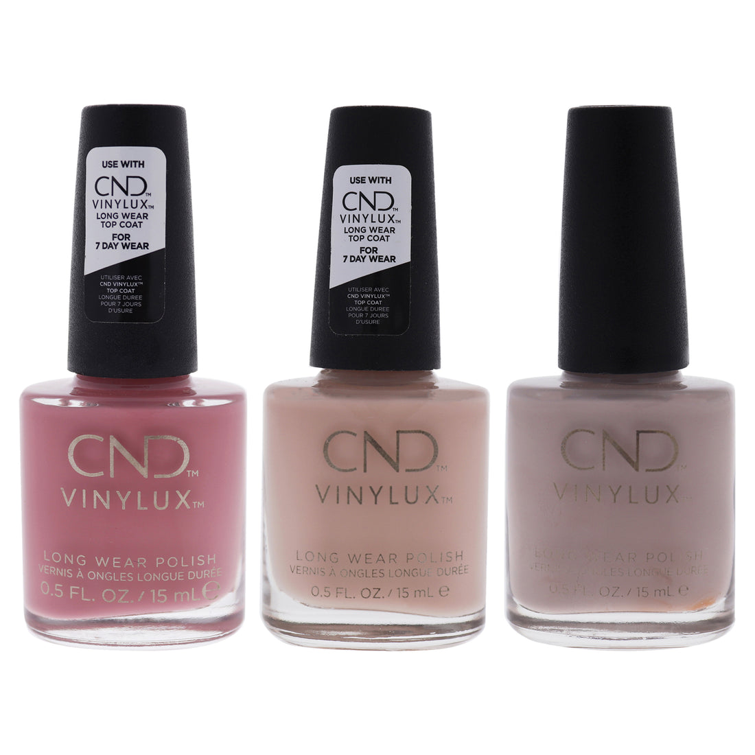 Vinylux Weekly Polish Kit by CND for Women - 3 Pc Kit 0.5oz Nail Polish - 266 Rose Bud, 0.5oz Nail Polish - 267 Uncovered, 0.5oz Nail Polish - 268 Unlocked