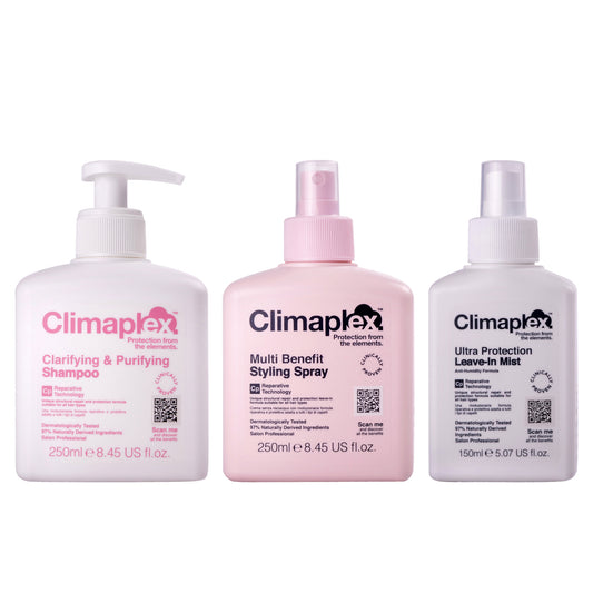 Climaplex Clarifying and Purifying Shampoo, Multi Benefit Styling Spray and Climaplex Ultra Protection Leave-In Mist Kit by Climaplex for Unisex - 3 Pc Kit 8.45 oz Shampoo, 8.45oz Spray, 5.07oz Mist
