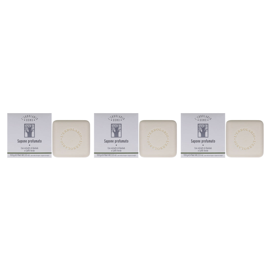 Uomo Baobab Soap by LErbolario for Men - 3.5 oz Soap - Pack of 3