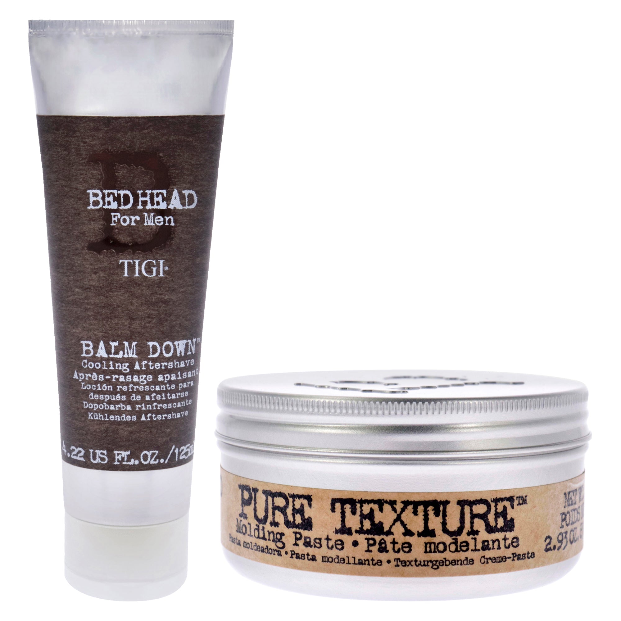 TIGI Kit by TIGI for Unisex - 2 Pc Kit 4.22oz Bed Head Balm Down Cooling Aftershave, 2.93oz Pure Texture Molding Paste