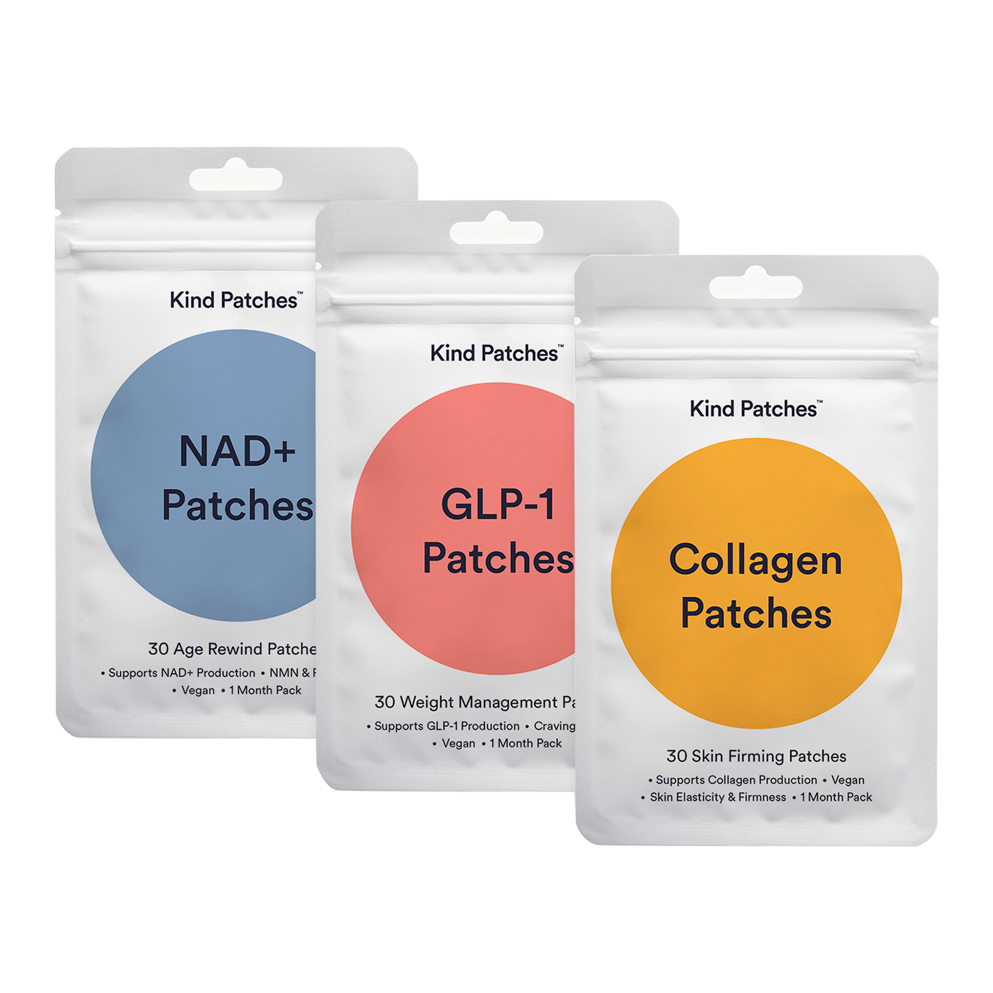 Kind Patches Kit by Kind Patches for Unisex - 3 Pc Kit 30Pc GLP - 1 Patches, 30Pc Collagen Patches, 30Pc NAD Plus Patches Style Rule US Kind Patches Kit by Kind Patches for Unisex - 3 Pc Kit 30Pc GLP - 1 Patches, 30Pc Collagen Patches, 30Pc NAD Plus Patches Style Rule US