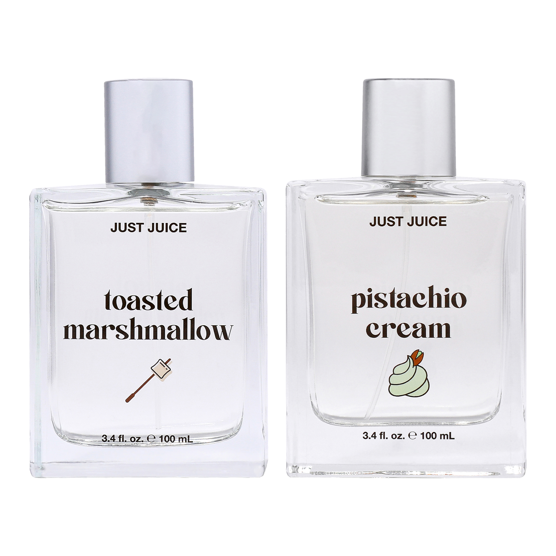 Guilty Pleasure Kit by Just Juice for Unisex - 2 Pc Kit 3.4oz Toasted Marshmallow EDP Spray, 3.4oz Pistachio Cream EDP Spray