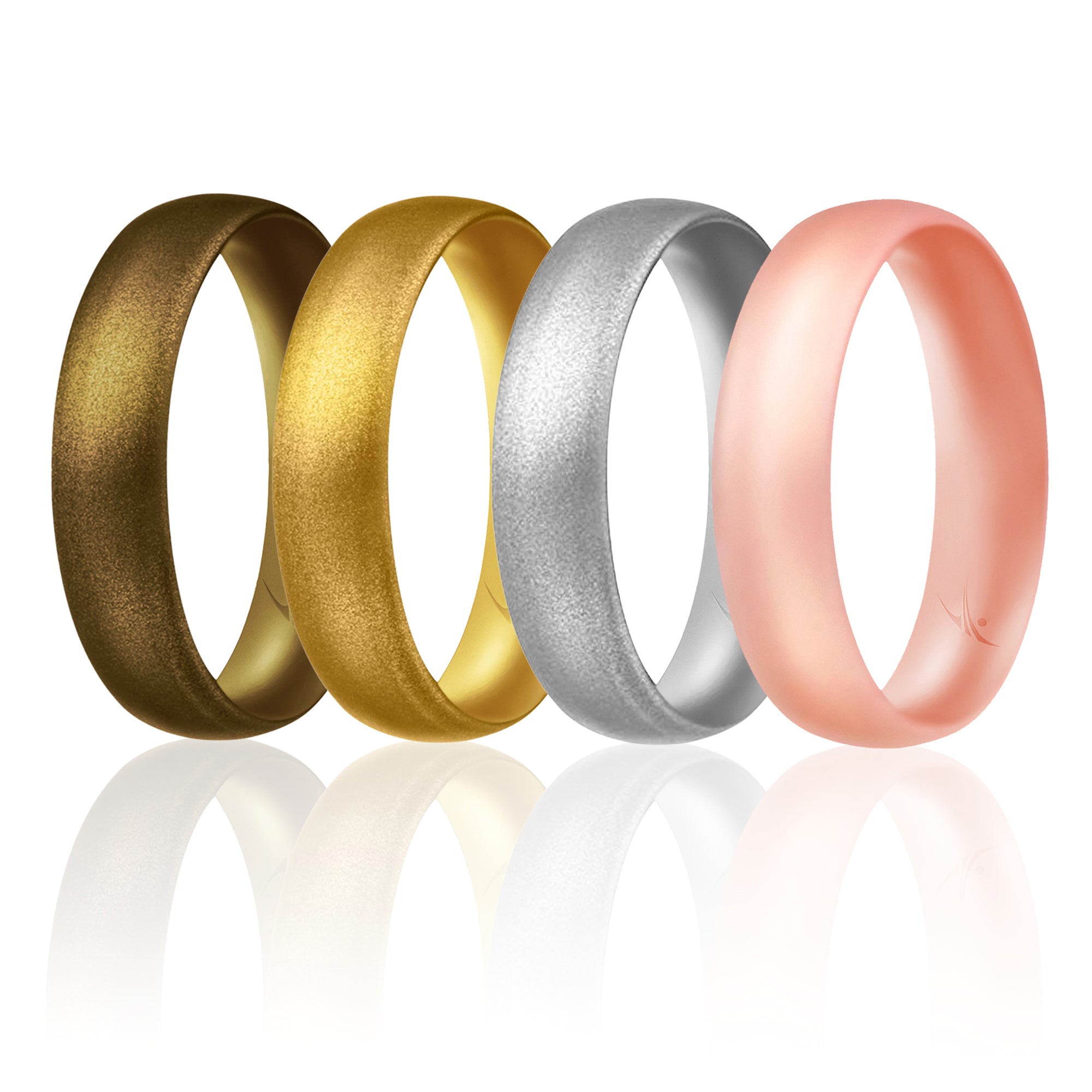 Silicone Wedding Ring - Dome Style Thin Comfort Fit Set by ROQ for Women - 11 mm Bronze, Gold, Silver, Rose Gold