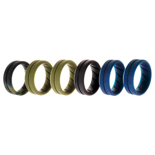 Silicone Wedding BR Middle Line Ring Set - Basic-Olive by ROQ for Men - 6 x 9 mm Ring