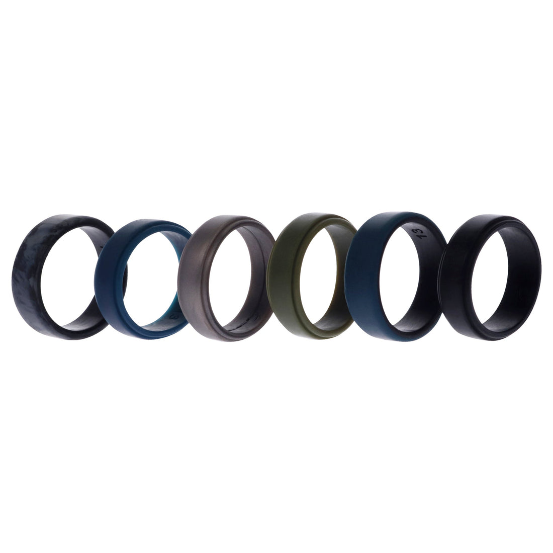 Silicone Wedding 2Layer Beveled 8mm Ring Set - Black-Camo by ROQ for Men - 6 x 13 mm Ring