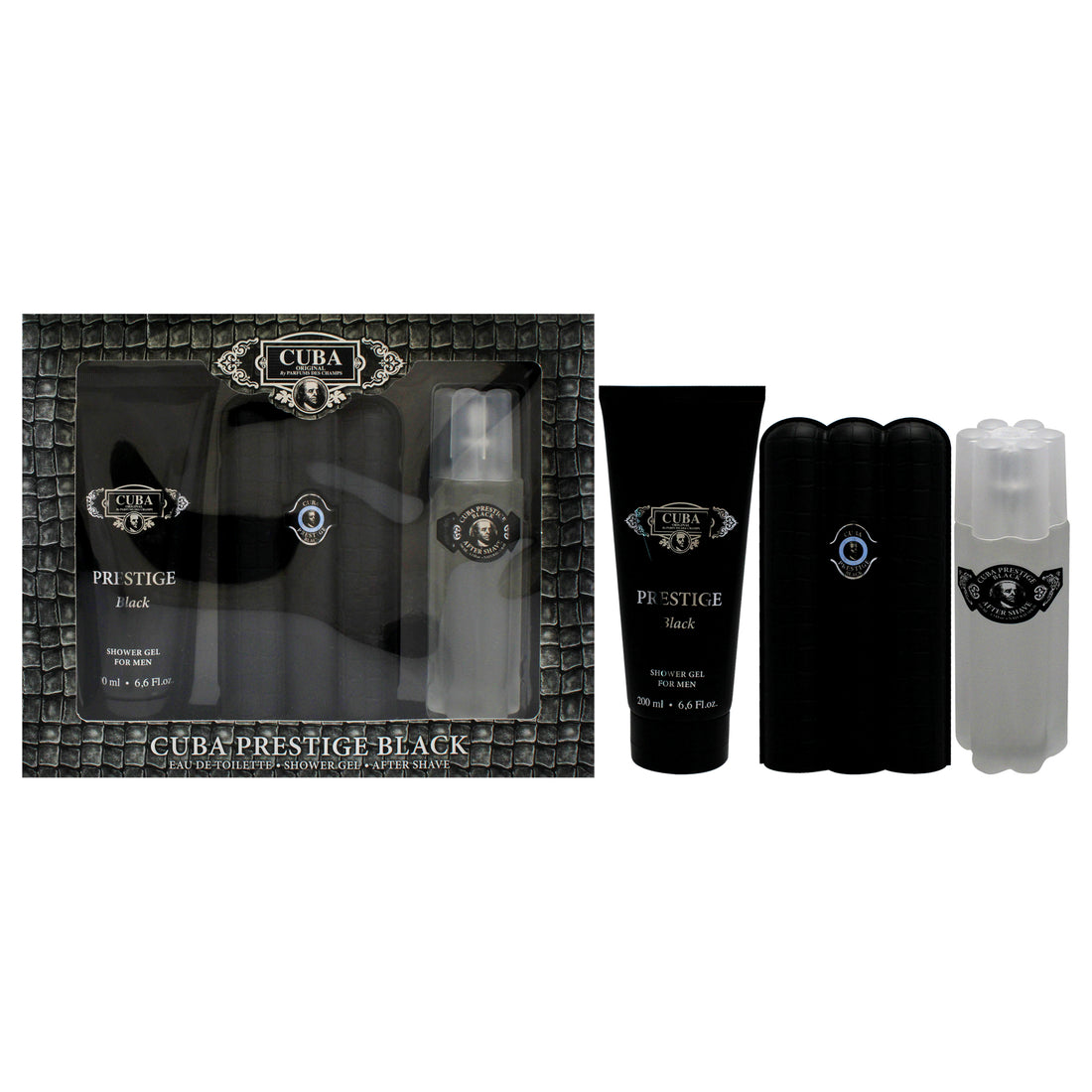 Cuba Prestige Black by Cuba for Men - 3 Pc Gift Set 3oz EDT Spray, 6.6oz Shower Gel, 3.3oz After Shave