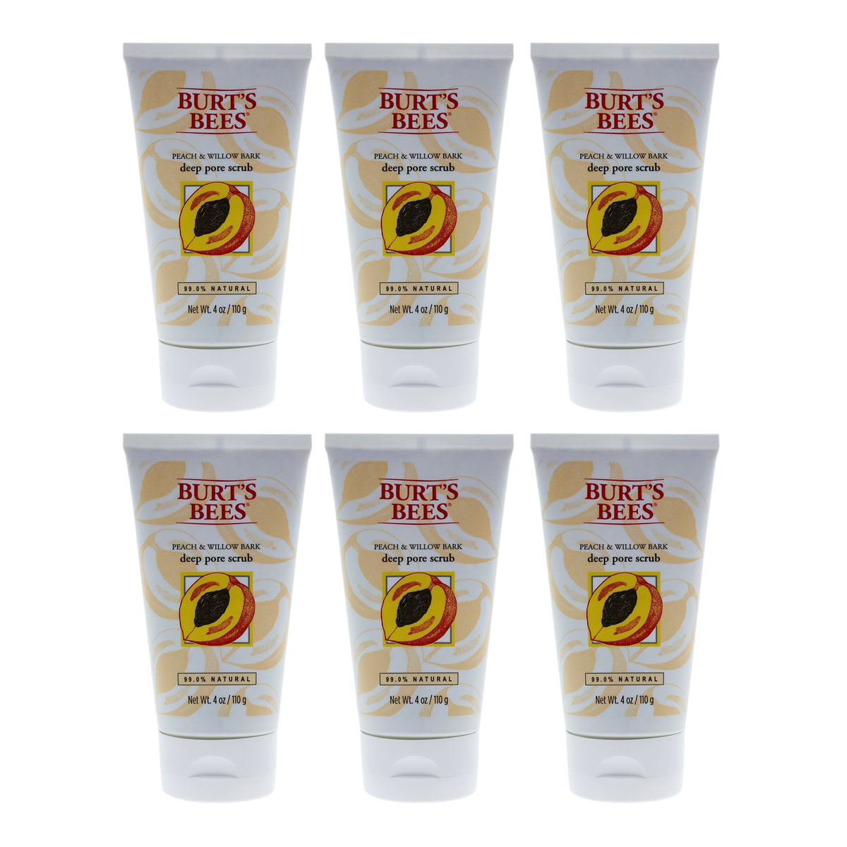 Peach and Willow Bark Deep Pore Scrub by Burts Bees for Women - 4 oz Scrub - Pack of 6